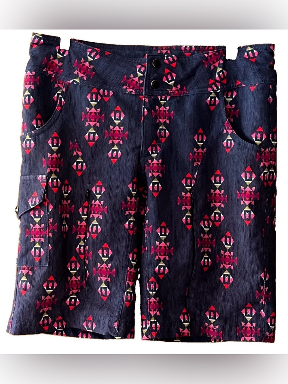 Shredly Women's Size 8 Blue Pink Geometric Vented Cargo MTB Shorts 32" x 10.5"